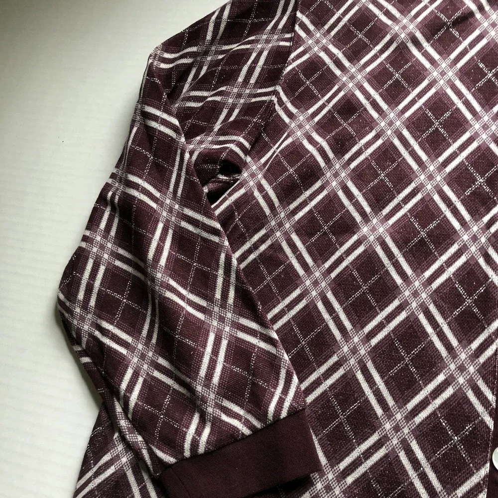 CD Daniels Red Silver Metallic Plaid Cardigan Sweater Plus Size 2X a1934